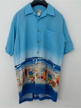 Cherokee Waikiki Wear Men's M Hawaiian Shirt Blue Tropical Cocktail Rayon Beach